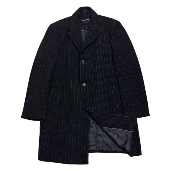 BELLISSIMO Wool Cashmere Luxury Designer Winter Business Long Pea Coat  Mens XL - Picture 1 of 8